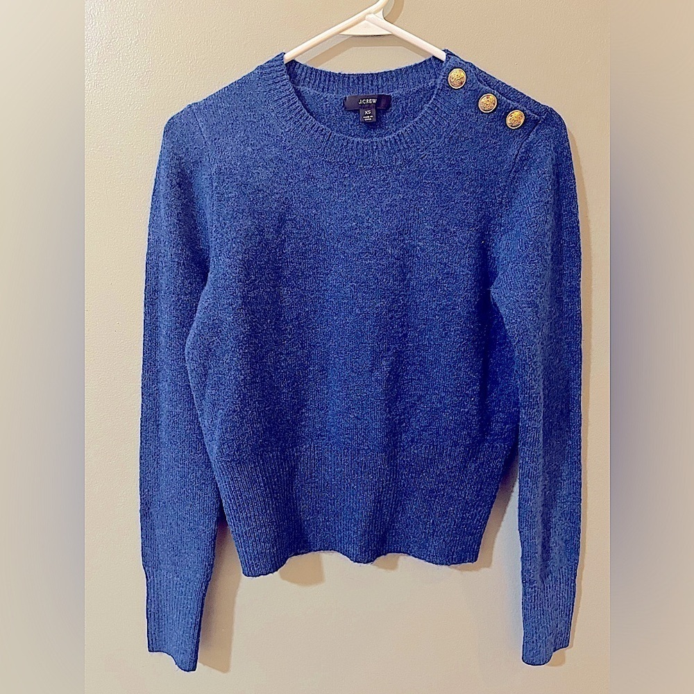 J.CREW Merino Wool Alpaca Button Shoulder Sweater Womens XS Preppy Lux Knit Blue